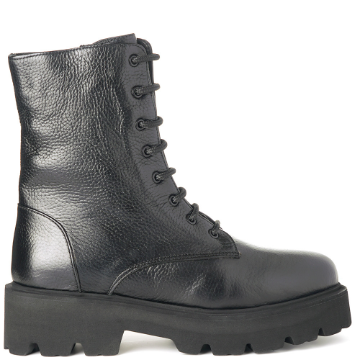 Black grained leather combat boots