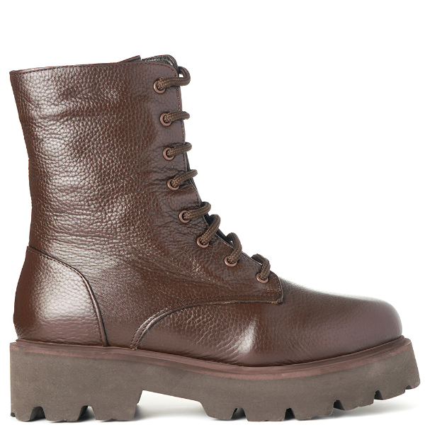 Brown grained leather combat boots